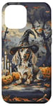 iPhone 13 Pro Max Funny Blue and Cream Dachshund Dog Witch Hat Halloween Men Case