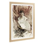 Big Box Art Framed Print of Giovanni Boldini Woman with a Fan Design | Wall Art Picture | Home Decor for Kitchen, Living Room, Bedroom, Hallway, Oak, A2 / 24.5x18 Inch / 62x45cm