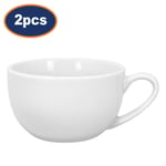 Cappuccino Cup White Porcelain Round Coffee Tea Cup Hot Chocolate 300ml 2Pcs