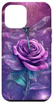 Coque pour iPhone 15 Plus Jolie rose violette et libellule avec étoiles libellules violettes