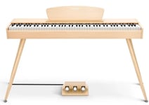 Donner DDP-80 Beige farge digitalpiano med pedalbrett og stativ.