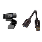 Logitech, Webcam C920 HD Pro, Appels et Enregistrements Vidéo Full HD 1080p, Gaming Stream, Deux Microphones & Amazon Basics Rallonge Câble USB 3.0 mâle A vers Femelle A 3 m