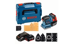 Bosch Professional 18V System ponceuse vibrante GSS 18V-10 (avec 2 batteries 5,0 Ah + chargeur, 3 feuilles abrasives G120, 3 plateaux de ponçage, 1 gabarit de perforation, 1 tournevis, L-BOXX 136)