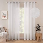 MIULEE Rideaux Lin Imitaion Rideau De Fenêtre Semi-Transparents Lisse Élégant Décoration Panneaux Voile De Fenêtre Durable Traitement pour Chambre Salon Balcon 140x245(L X H) Blanc