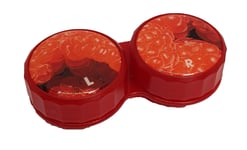 Raspberry Fruit Flat Contact Lens Storage Soaking Case - L+R Marked - UK Made