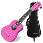 Ukulele Guitare Soprano 4 Cordes Bois ébène Hawaii Uke 15 Frets Rose Housse