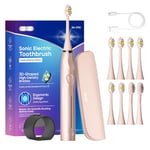 Seago Electric Toothbrush with Pressure Sensor, 8 Brush Heads & Travel Case, 30 Days Battery Life, 5 Modes with Teeth Whitening, Travel Electric Toothbrush, for Women/Men, SG-2752(Pink)