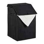 Relaxdays Laundry Basket, Folding Hamper with Lid & Handle, Rectangular Clothes Bin, 56 L, 55 x 37 x 38 cm, Black, Polyester