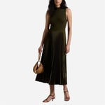 Pleated Sleeveless Mockneck Dress - Dark Loden