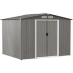 Abri de Jardin en Metal 5,36m² - GOPLUS - 2 Portes Coulissantes et 4 Fenêtres - Base Renforcée avec Barres - Cabane à Outils Gris