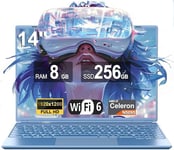 Ordinateur Portable 4 cœurs Win 11 Celeron N5095 (jusqu'à 2,9 GHz), 8Go RAM 256Go SSD 1 To Expand PC Portable gamer 14 Pouces avec Ventilateur 1920x1200 Écran FHD 2K Prise en Charge 5G WiFi BT4.2-Bleu