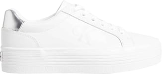 Calvin Klein Women’s Platform Lace Up Vulcanised Trainers, White (Bright White/Silver), 6