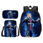 3st/ set fotboll superstar Mbappe ryggsäck student skolväska Y1 Backpack + Satchel