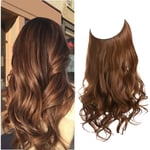 Syntetiska Ingen Clip Wave Hår Extensions Ombre Naturlig Svart Blond Rosa En Bit Falsk Hårpiece Fisk Linje Fake Hårstycken Light Auburn 14inches