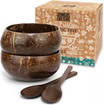 Jungle Culture® Set of 2 Coconut Bowls & Spoons • Organic Wooden Bowls Polis