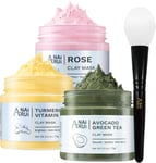 ANAiRUi Clay Mask Set for Skin Care - included Turmeric Vitamin C + Rose + Green