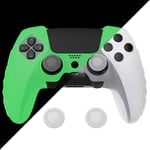 PlayVital Guardian Edition Anti-Slip Ergonomic Silicone Cover Case for ps5 Edge Controller, Soft Rubber Protector Skin for ps5 Edge Wireless Controller with Thumb Grip Caps - Glow in Dark - Green