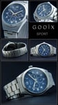 Gooix Montre D'Aviateur 43mm Hommes Inox Jour Date Bleu 5 BAR GX 05036 003