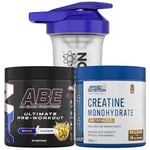 Applied Nutrition Bundle ABE Pre Workout 375g + Creatine 250g + 700ml Protein Shaker | All Black Everything Pre Workout Powder, Energy & Performance with Creatine, Beta Alanine (Energy Flavour)