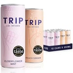 TRIP CBD Drink, Sparkling Elderflower Mint & Peach Ginger Fizzy Drink, Low Calorie, Vegan, Stress & Anxiety Relief (Pack of 12 x 250ml)