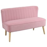 2-Sits Tygsoffa, Stoppad Soffa, Dubbelsoffa, Sittmöbler, Loungesoffa, Trä, Skum, Sammetsliknande Polyester, Rosa, 117 X 56,5 X 7