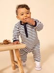 Petit Bateau Baby Breton Stripe Jumpsuit, Marshmallow/Smoke