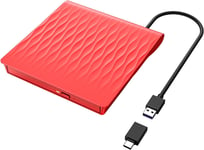 Lecteur Dvd/Cd Externe,Usb 3.0 & Type-C Portable Dvd Graveur,Cd/Dvd +/-Rw Rom Dvd Drive,Imac,Macbook Air/Pro,Compatible Avec Win11/10/8/7/Xp/Linux/Vista/Macos,Rouge