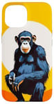 Coque pour iPhone 15 Chimpanzé à l'horizon avec soleil dans le jeu de couleurs primate singe