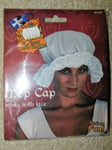 SMIFFY'S FANCY DRESS WHITE MOP CAP WITH LACE 6 IN PACKETS, 1 LOOSE,NEW, UNU