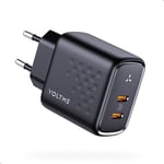 VOLTME Chargeur USB-C Double GaN III 45W Noir, Chargeur GaN Double USB c Solide Prise USB c Type c pour iPhone 15/Pro, Samsung Galaxy S23 Ultra S22, Note 20/10, iPad Pro, Pixel, MacBook Air