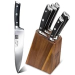 SHAN ZU Ensemble de Couteaux de Cuisine avec Bloc, 7 Pièces Set de Couteaux de Chef Allemands Professionnels avec Affûteur Fusil à Aiguiser