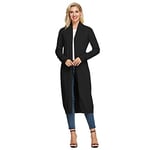 Gilet Long Femme Cardigan Veste Longue Femme Manches Longues Ouvert avec Poches Tailleur Longue Outwear Irregulier CLE02380-1 Noir Pur S