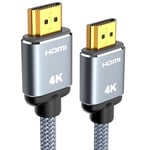 Snowkids Câble HDMI 4K 1.8m Câble HDMI par Ethernet en Nylon Tressé Supporte 3D/ Retour Audio - Cordon HDMI pour Lecteur Blu-Ray/ PS3/ PS4/ Netfix/Fire TV/Ecran - Gris