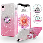 SouliGo iPhone XR Case Glitter Bling Sparkle Trendy Girls Women Cover 360° Ring Holder Kickstand for Magnetic Car Mount Protective Shockproof Phone Case for iPhone XR 6.1 Inch, Gradient Pink