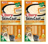 INABA Churu Skin & Coat - Friandises pour Chats en Purée au Poulet - Oméga 3 & 6 et Taurine - Snacks pour Félins, Texture Onctueuse - Nourriture pour Chats, Peau & Pelage - 4 Tubes x 14g (Lot de 2)