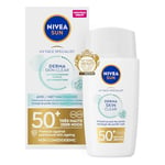 NIVEA SUN Derma Skin Clear Protection Solaire Visage FPS 50+ (1x40ml) — Fluide visage matifiant à la texture ultra-légère — Soin solaire visage pour les peaux mixtes à grasses