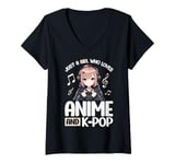 Womens Just a Girl Who Loves Anime and K-Pop Anime Merch Japanese V-Neck T-Shirt