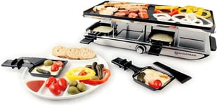 Swissmar Geneva 8 Person Party Raclette Grill, Indoor Non-Stick Reversible Grill Pan with Plates and Spatulas, Electric Heat Control, Smokeless Indoor Cooker