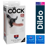 King Cock Strap On Harness Dildo | 8" Inch | Realistic Silicone | 3 Cock Rings