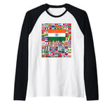 Flags of the World, Flag Collage with Flag of India Raglan Baseball Tee