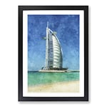 Big Box Art The Burj Al Arab in Dubai Vol.2 Painting Framed Wall Art Picture Print Ready to Hang, Black A2 (62 x 45 cm)