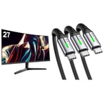KOORUI 27-Inch Gaming Monitor, Fast VA Panel 2560 * 1440P, R1800, 144Hz, 1ms, DCI-P3 85% & USB C Charger Cable, 3Pack INIU USB A to USB C Cable 3.1A Fast Charging