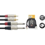 CABLE 2 RCA MALE VERS 2 JACK 6.35 MALE MONO LONGUEUR 1.5 METRE CONNECTEUR REAN