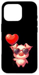 Coque pour iPhone 16 Pro Saint Valentin Amour Porcinet Cœur Amoureux Ballon Lunettes de soleil