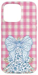 iPhone 15 Pro Max Cute Pink Checkered Christmas Tree Preppy Xmas Bow Toile Case