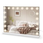 Dripex Miroir Maquillage Hollywood 18 Ampoules LED 80 x 60 cm Miroir Coiffeuse Lumineux Contrôle Tactile Luminosité Réglable sur Table & sur Mur Port Type C et USB - Blanc