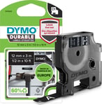 Dymo D1 Durable labeltape 12mm, hvid på sort