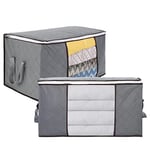 AiQInu Sac de Rangement pour Vetement, 2PCS 90L Sac de Rangement pour Couette Pliables, Sous Lit avec Poignée Renforcée pour Literie Couvertures Oreillers Jouets Vestes, 60x44x35CM