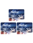 Netac 32G Lot de 3 Cartes mémoire A1, U1, C10, V10, FHD, 600X, UHS-I Vitesse jusqu'à 90/10 Mo/Sec (R/W) Micro SD Card pour téléphone, caméscope, Switch, GoPro Pablet