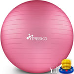 TRESKO® Ballon de Gymnastique | Anti-éclatement | Boule d'assise | Balle de Yoga | Balles d'exercices Fitness | 300 kg | avec Pompe à air | Rose | 55cm